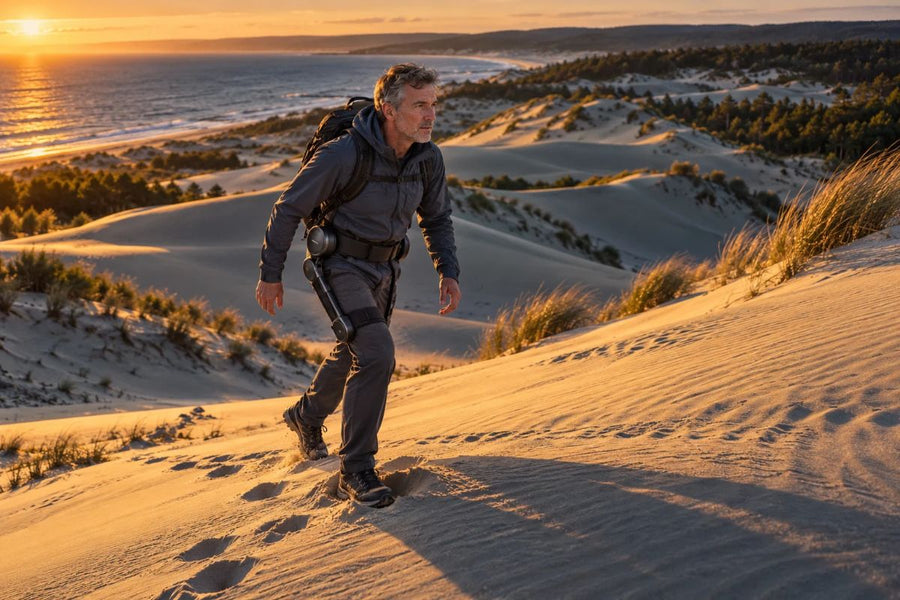 Exosquelette sur le sable : plage, dunes et mode Dune d'Hypershell - EXOSTARS